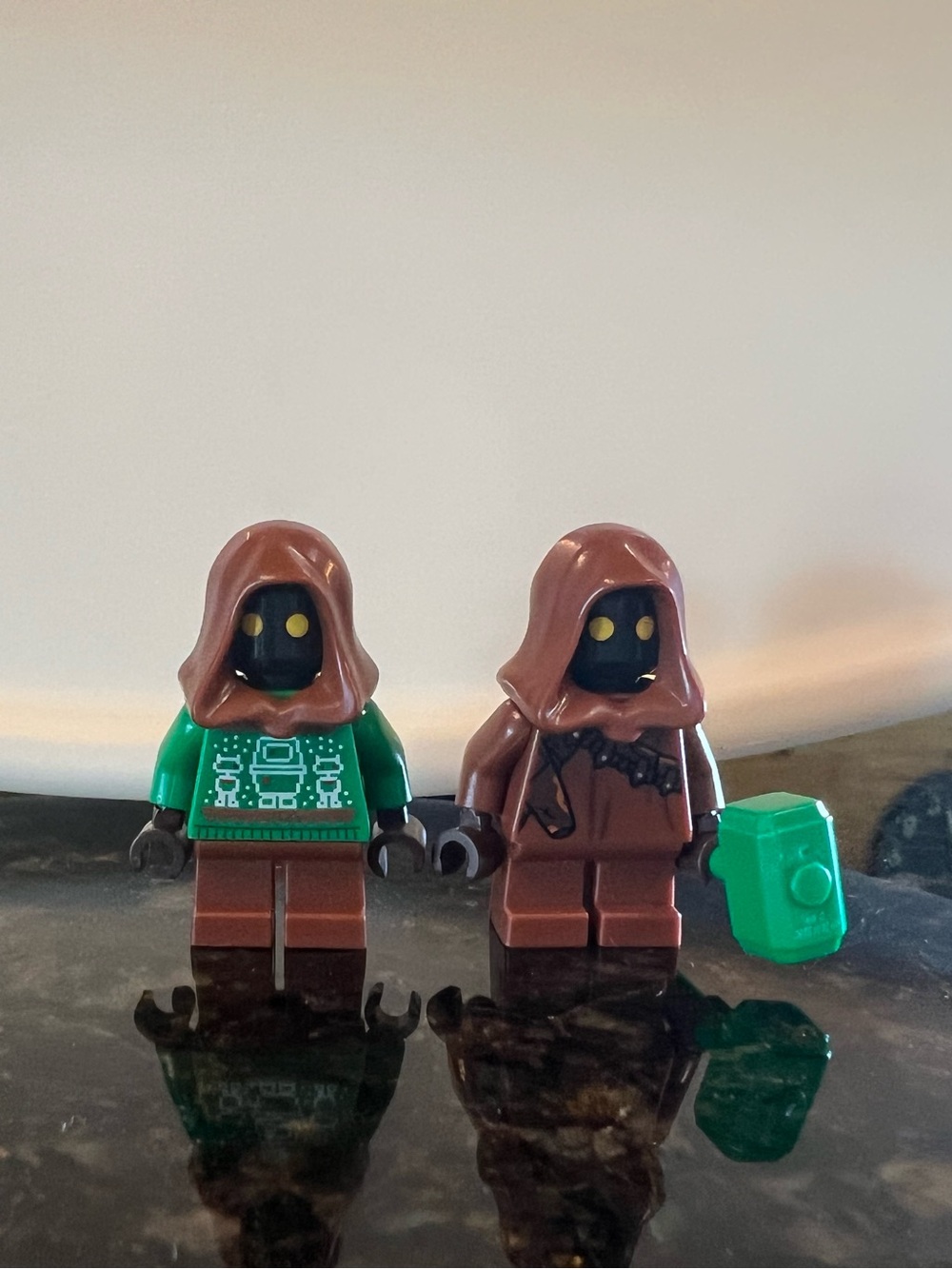 LEGO Jawa Minifigure Pair. One is Christmas